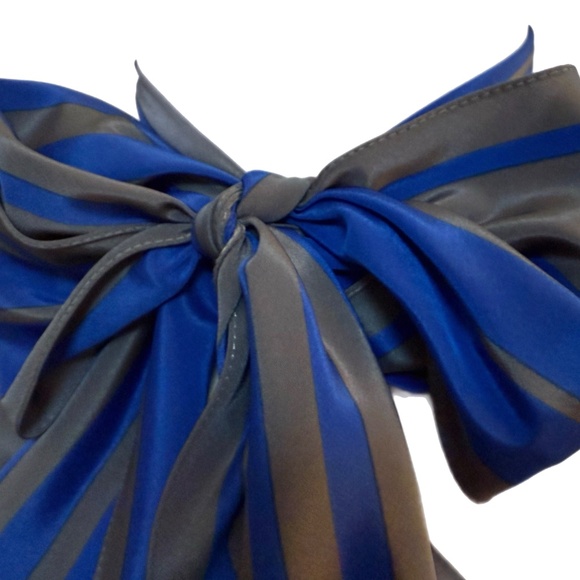 Vintage Vera Long Striped Scarf – Blue & Gray – 7” x 62” - Picture 2 of 5